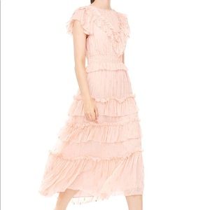 Rebecca Taylor Mixed Metallic Silk Ruffle Dress